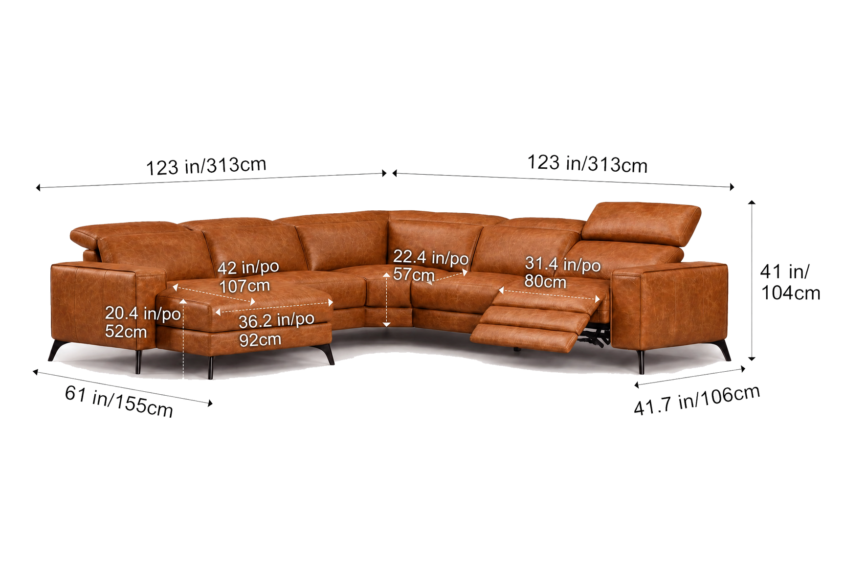 Valencia Esther corner recliner sectional, detail view