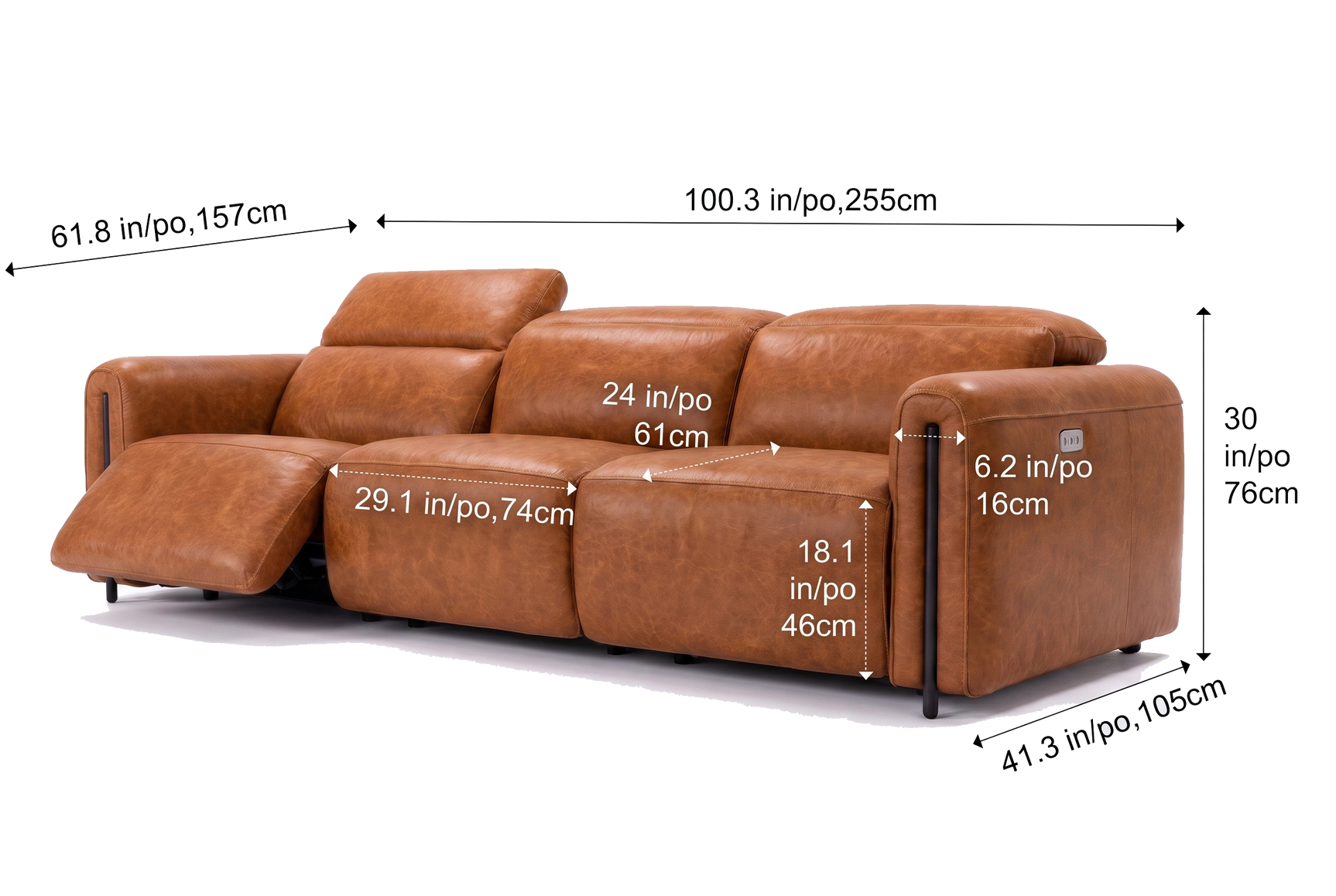 Octavia Distressed Italian Aniline Leather Dual Reclining Sofa