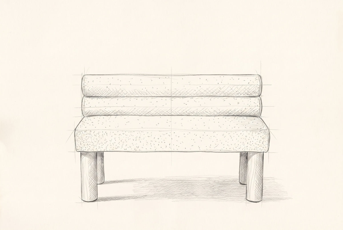 Pencil drawing of the Fabriano bench traced from the front view