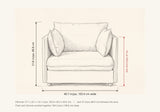 Faenza dimensions: 40.7 in wide, 31.8 in high, arm 26.4 in; ottoman 37.7 x 26.1 x 16.1 in; 58.6 in deep pushed together
