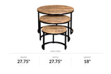 Farrow natural mango wood coffee tables fully nested, front view with dimensions