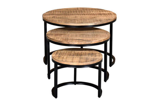 Farrow Solid Mango Wood 3-Piece Nesting Coffee Table Set - Nests Into One Footprint