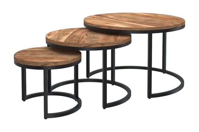 Farrow Solid Mango Wood 3-Piece Nesting Coffee Table Set - Three Graduated Heights