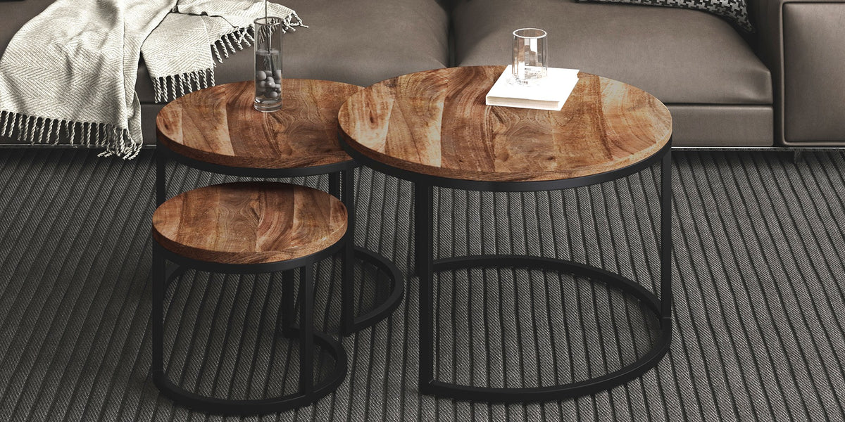 Farrow Solid Mango Wood 3-Piece Nesting Coffee Table Set