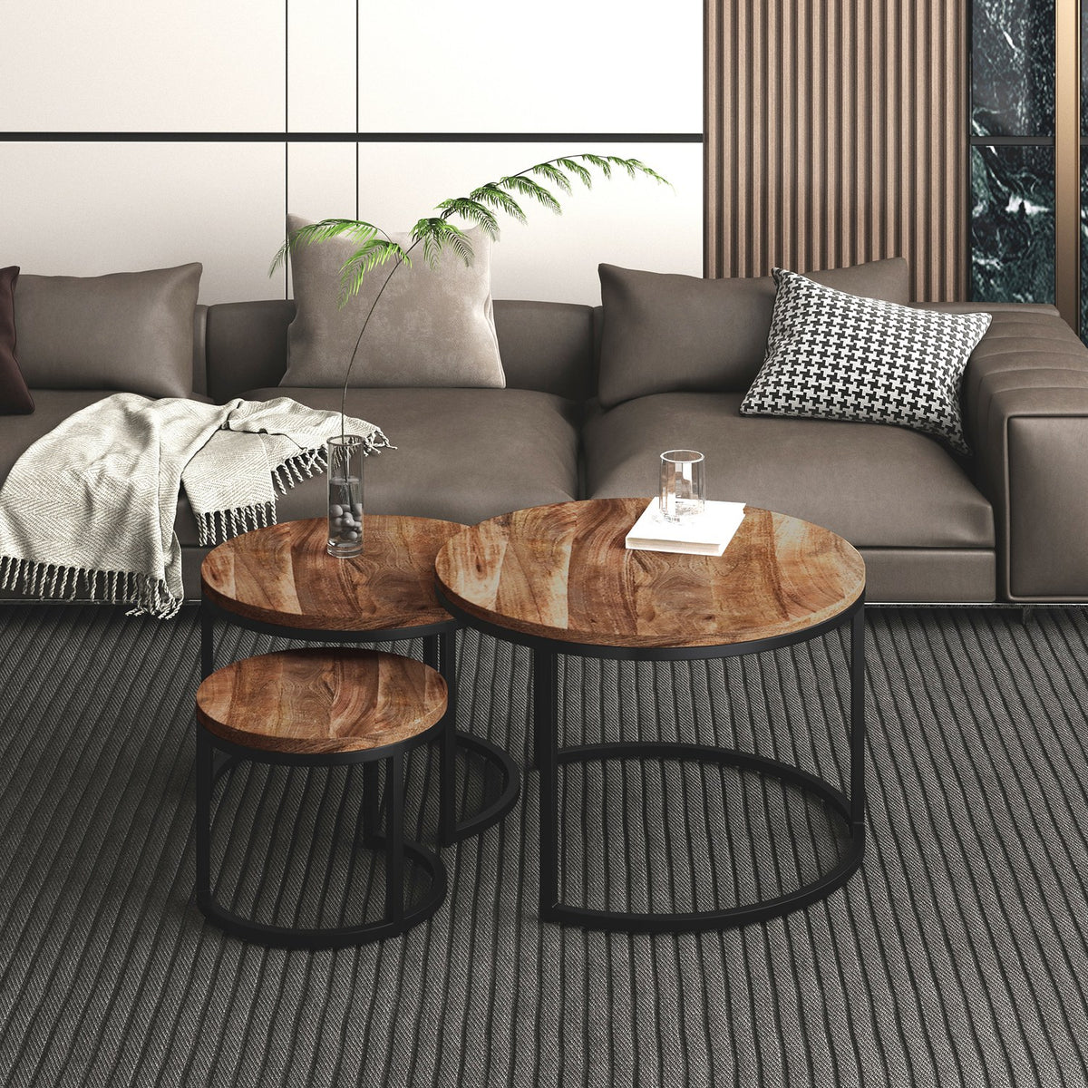 Farrow Solid Mango Wood 3-Piece Nesting Coffee Table Set