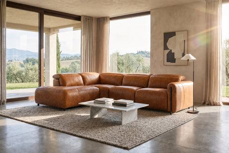 Octavia Distressed Italian Aniline Leather Reclining Corner Sectional Sofa
