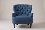 Feltre chair in Navy Blue, straight front view: diamond-tufted back, silver nailhead trim, four espresso legs