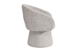 Finley accent chair side view showing the curved back and pedestal base