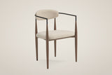 Fiuggi dining chair in beige slub-weave fabric with bronze steel legs and black arm tubes