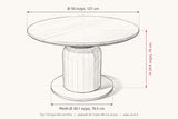Fiumalbo dimensions on a pencil sketch of the table: 50 in across, 29.9 in high, plinth 30.1 in across