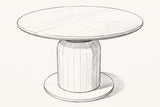 Pencil sketch of the Fiumalbo dining table, three-quarter view from above