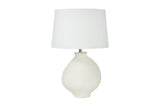 Florence white ceramic table lamp with off-white linen shade, front view