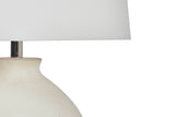 Neck of the Florence white ceramic base meeting the linen shade