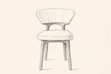 Pencil drawing of the Fosdinovo dining chair, front view