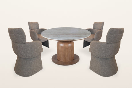Frascati 5-piece dining set with four brown boucle chairs