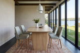 End view of the Frontino dining table in Biscotti Oak in a Halifax house on the Northwest Arm, with limewashed walls