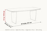 Frontino dimensions on a pencil sketch of the table: 87 in long, 39 in deep, 30 in high