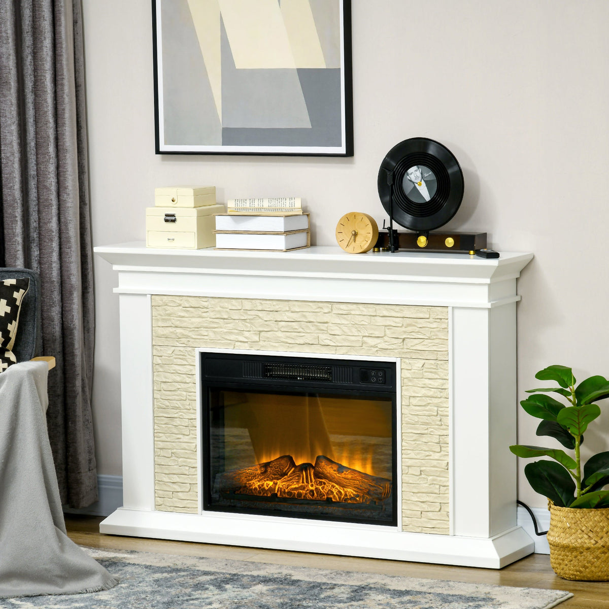Archie 31.5" Electric Freestanding Fireplace with Mantel and Overheat Protection - White