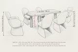 Gaiole dimensions drawn on the pencil sketch: table 78 in long, 39 in deep, 29 in high; side chair 34.3 in high