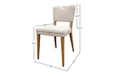 Galen dining chair dimensions: 18 in wide, 23.6 in deep, 33.5 in high; seat 19.3 in high and 19.3 in deep; back 14.2 in high