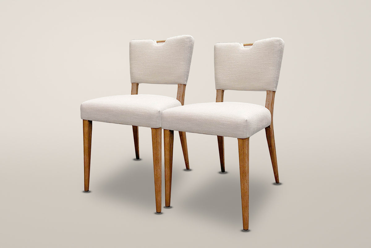 Two Galen dining chairs in Sandy Beige side by side, the set of two