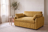 Gallipoli chair in mustard yellow in a bright Halifax living room in the morning