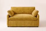 Gallipoli chair in mustard yellow, straight front view: one wide seat cushion, one back cushion