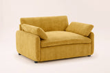 Gallipoli oversized chenille accent chair in mustard yellow, three-quarter view on a warm off-white backdrop
