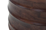 Close-up of the Gangi side in Walnut: curved bands and rims built from small mango blocks laid like brickwork