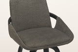 Close-up of the Gardone seat in charcoal woven fabric with the black bentwood band