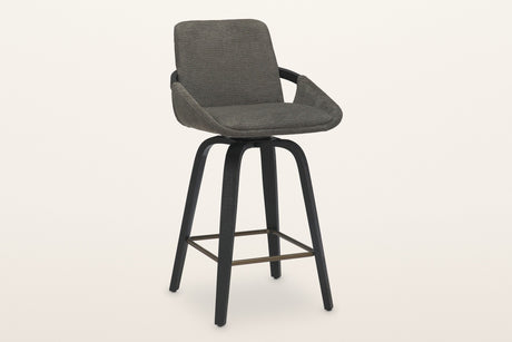 Gardone bentwood swivel counter stool in charcoal, three-quarter view on a warm white studio backdrop