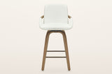 Gardone counter stool in ivory, straight front view: the tall back, the winged seat, the bentwood band and the four legs
