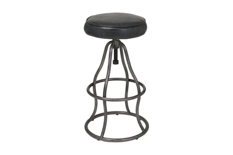 Garrick top-grain leather adjustable bar stool in Black, three-quarter view