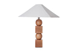 Geneva stacked mango wood table lamp with white hexagonal cotton shade, front view