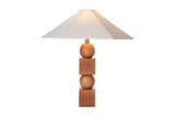 Geneva table lamp switched on, with light glowing through the cotton shade