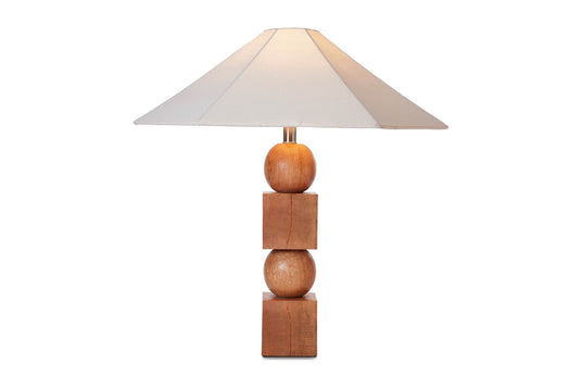 Geneva Stacked Mango Wood Table Lamp - Light On, Light Off
