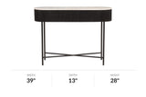 Gideon black console table front view with dimensions
