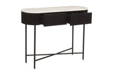 Gideon black console table with both drawers open