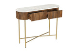 Gideon walnut console table with both drawers open