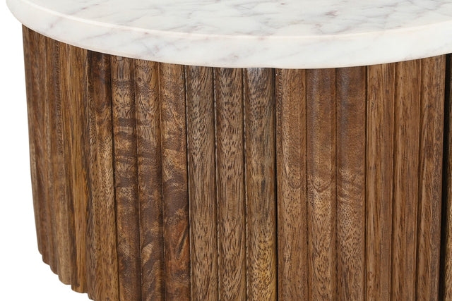 Gideon Marble Top Reeded Mango Wood Console Table - Reeded Solid Mango Wood
