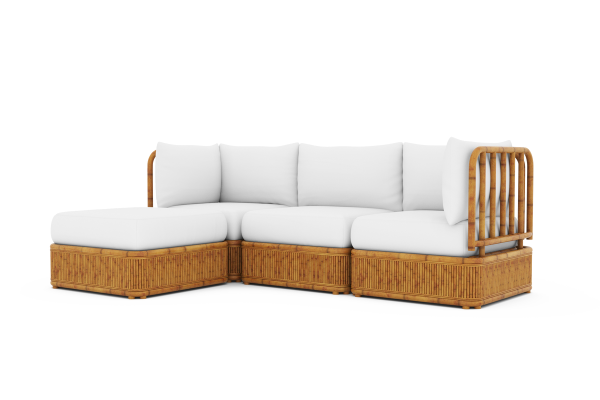 Giulia Fabric and Rattan Frame Three Seats with Left Chaise Sectional Outdoor Sofa, White