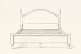 Pencil drawing of the Gradara camelback bed traced from the front view