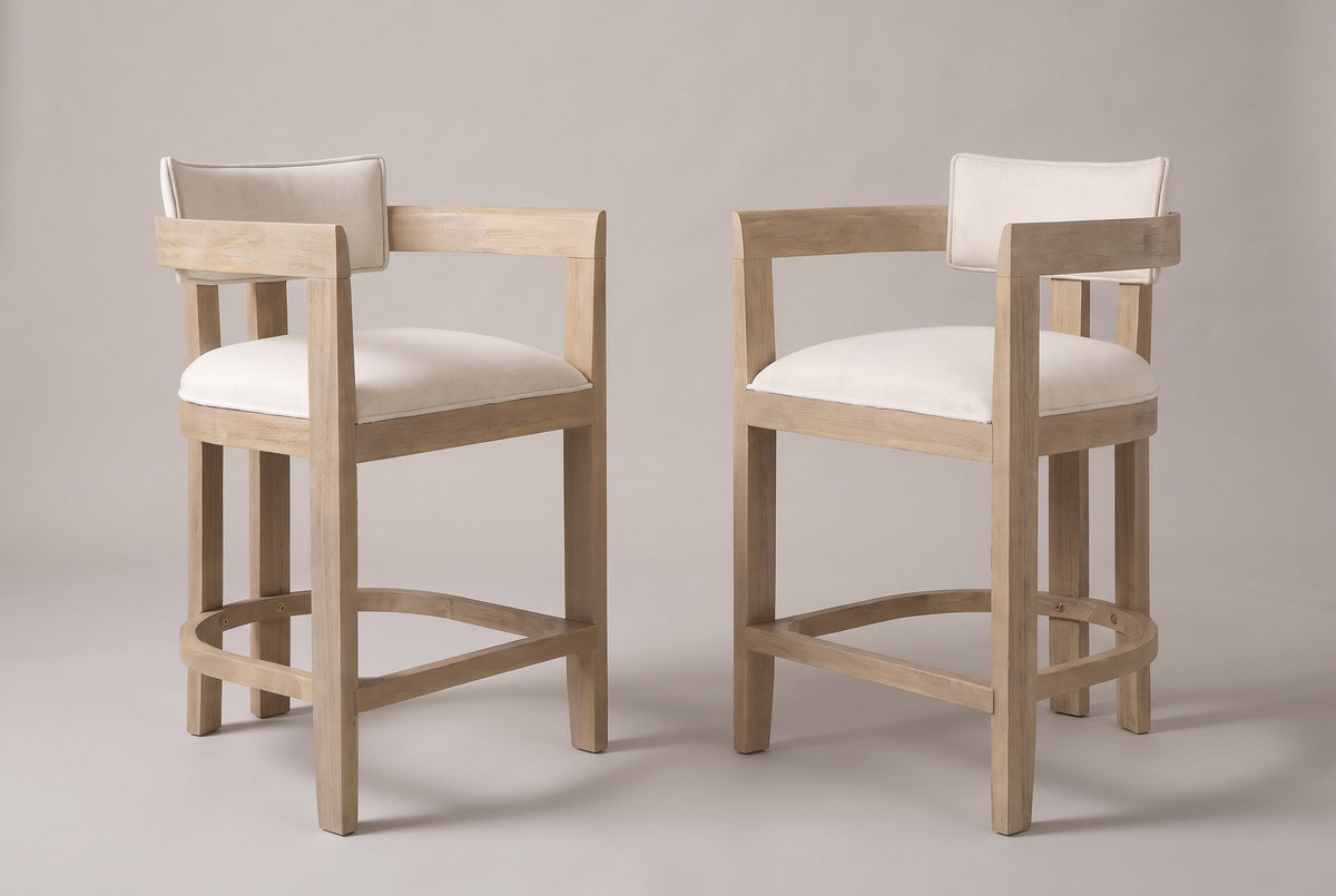 Gradisca counter stools, set of 2, in Natural Ash with ivory woven fabric