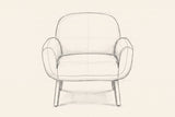 Pencil drawing of the Grado chair traced from the front view