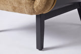 Close-up of a square black-painted leg with its floor glide and the side rail under the wood panel