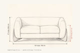Greccio loveseat dimensions: 63 in wide, 27 in high, seat 18 in high, 32 in deep