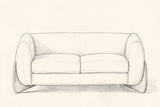 Pencil drawing of the Greccio loveseat traced from the front view