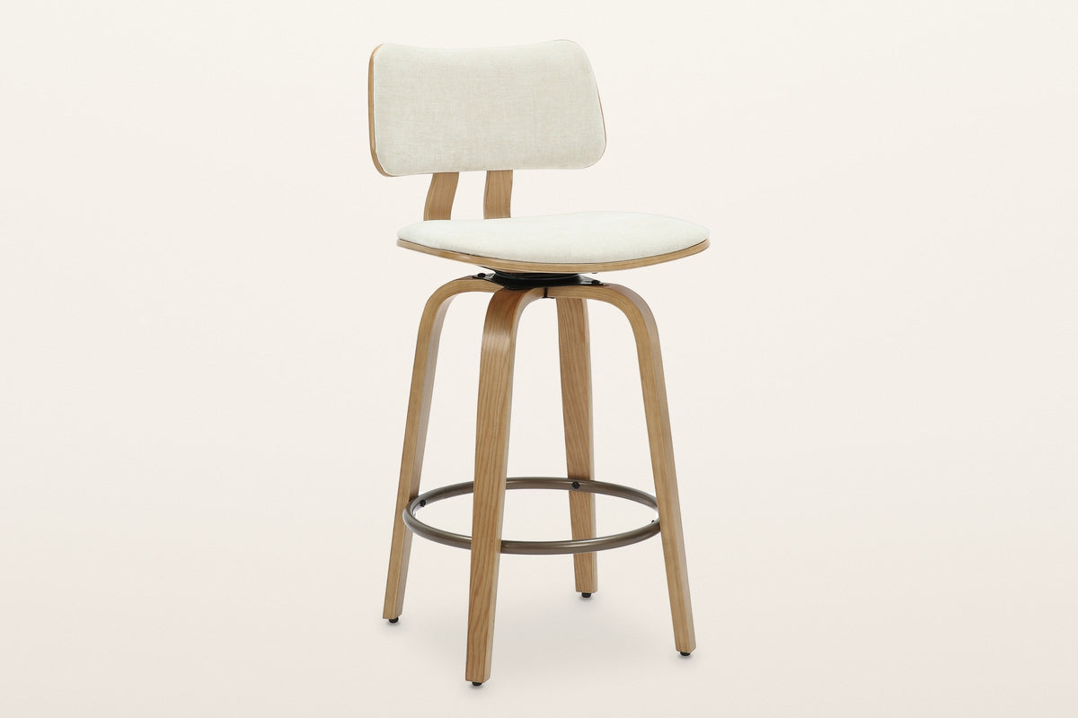 Gressoney bentwood swivel counter stool in Beige / Natural, three-quarter view on a warm white studio backdrop