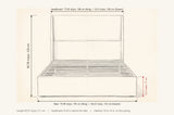 Greve bed dimensions: headboard 77.95 in wide (King) or 62.2 in (Queen), base 75.98 or 60.23 in, 50.78 in high, base 12.2