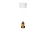 Hadrian brass and reeded wood floor lamp with off-white drum shade, front view